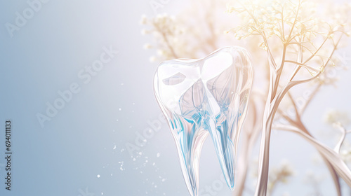 Fotografiet A healthy tooth with roots growing from under the gums in white background