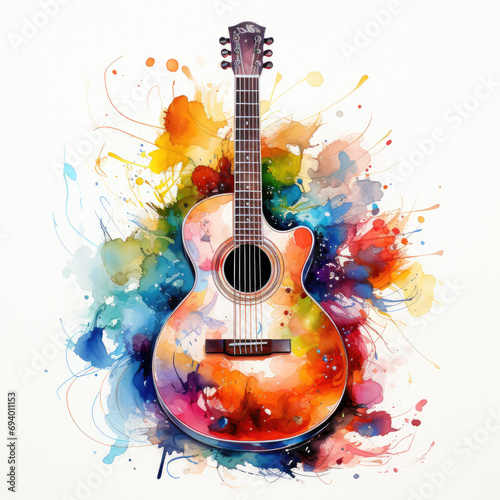 watercolor Guitar clipart, Generative Ai