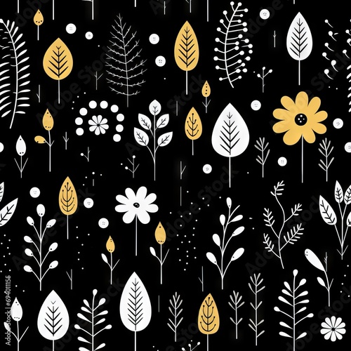 Minimalistic Scandinavian-style Floral Pattern in Monochrome AI Generated