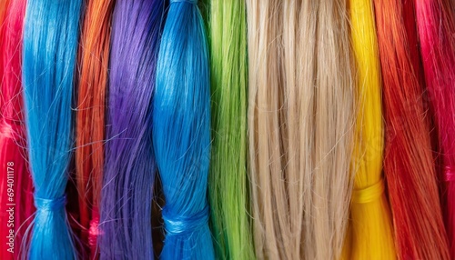 Background made of strands of colorful hair. colored threads