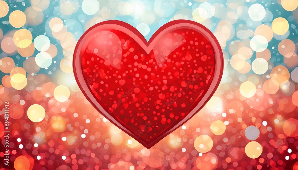 Big red shiny heart on bokeh effect background. Valentine's day