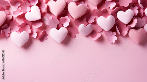 Pink Love Hearts And Flowers Copy Space Unique Background_ AI Generated