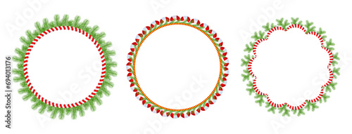 Christmas round floral wreath frame. Winter holiday decoration