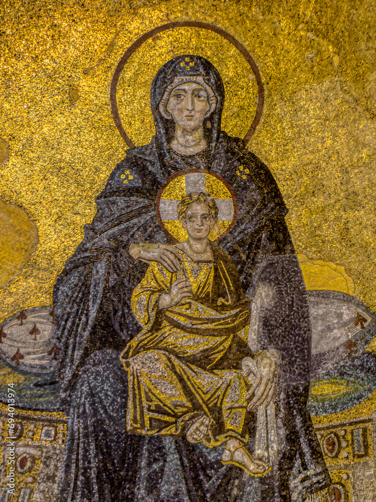 mosaic in Hagia Sophia of the Mother of God with the baby Jesus on her lap
