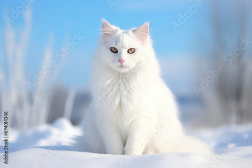 Enchanting Snow Scene with Turkish Angora Feline