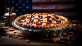 American pie. Blueberry and raspberry pie. With american flag decoration