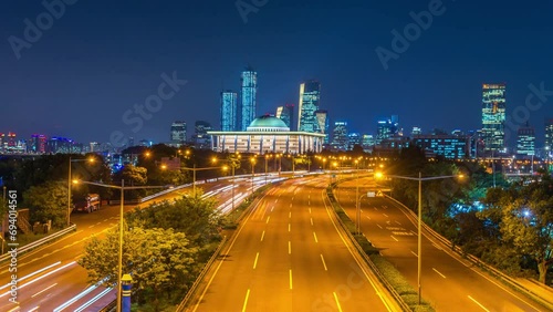 Time-lapse 4k Traffic car at National Asseembly in Seoul,South Korea