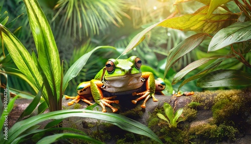 Tropical frog in jungle on a sunny day. Rainforest photo