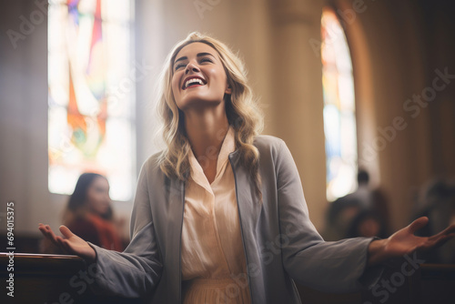 Elegant Woman Embracing Spiritual Bliss photo