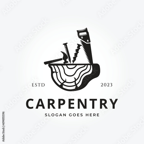 carpentry silhouette symbol icon vector. Woodworking retro vintage logo vector illustration design