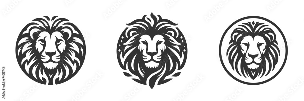 Lion face icon set. Vector illustration