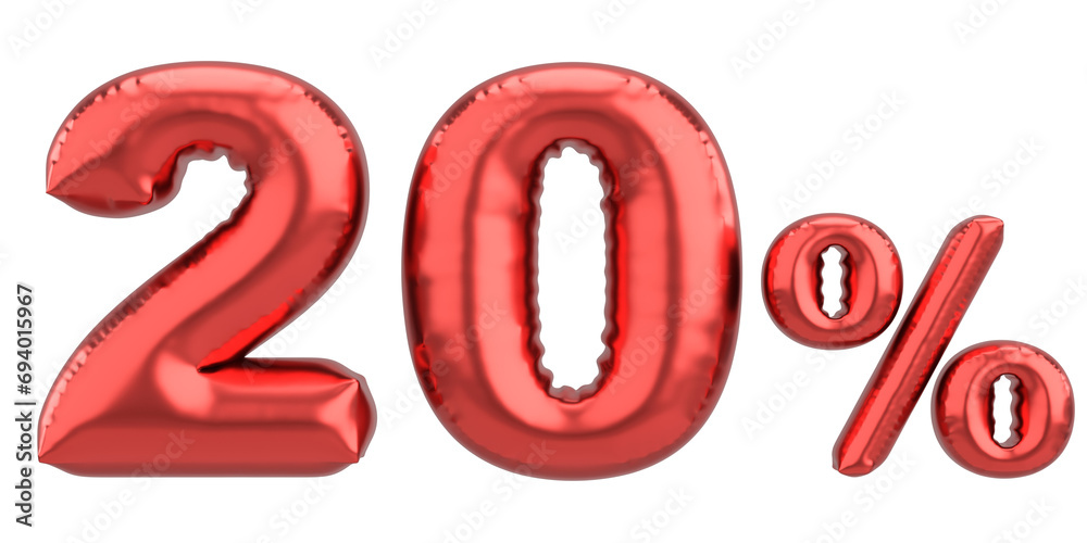 Twenty percent. 20% balloon text. 3D illustration. Twenty percent. 20% balloon text. 3D illustration.