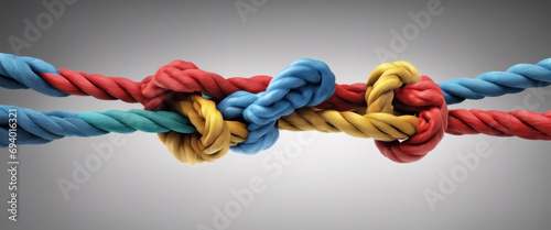 Metaphor for diversity and inclusion, as it shows how different colors and textures can come together to form a strong and complex knot. photo