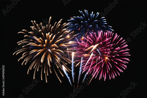 Colorful fireworks on pure black background