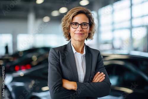 Elegant Businesswoman in Automotive Corporate Setting photo