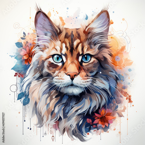 watercolor Maine Coon clipart, Generative Ai