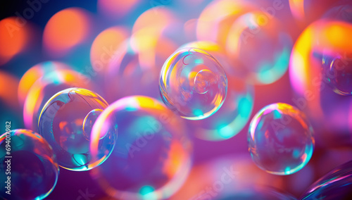 abstract pc desktop wallpaper background with flying bubbles on a colorful background. aspect ratio 