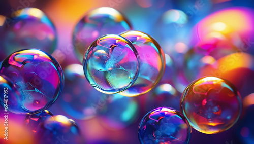 abstract pc desktop wallpaper background with flying bubbles on a colorful background. aspect ratio 
