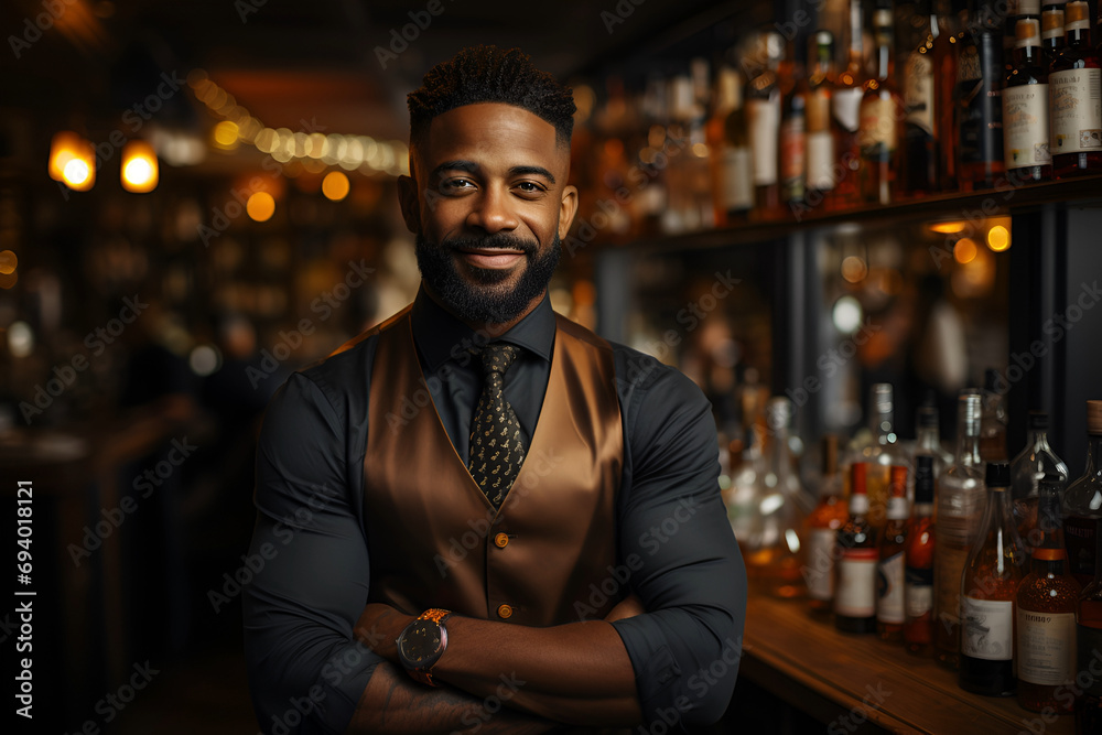 Black Male Bartender Employee Job Expertise Workplace Background Black Male Bartender Employee Job Expertise Workplace Background