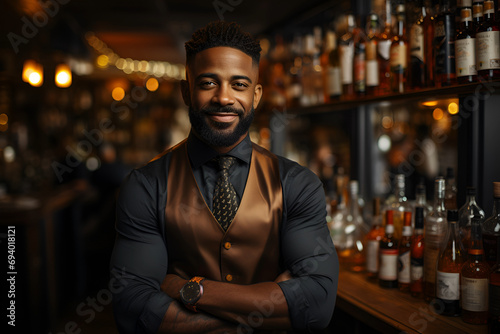 Black Male Bartender Employee Job Expertise Workplace Background photo