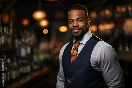 Black Male Bartender Employee Job Expertise Workplace Background © Gonzalo
