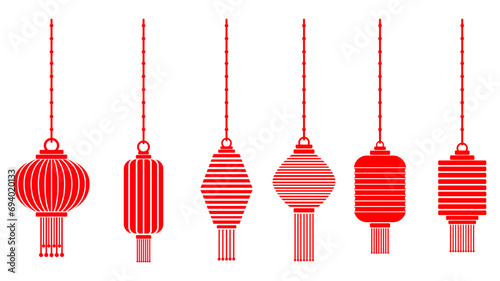 Chinese lantern vector red set illustration. Vector illustration asian lamp on white background. Isolated  chinese lantern.