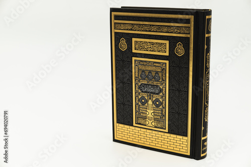 Photograph of the holy Quran taken on a white background, in Konya, Turkey, on December 16, 2023