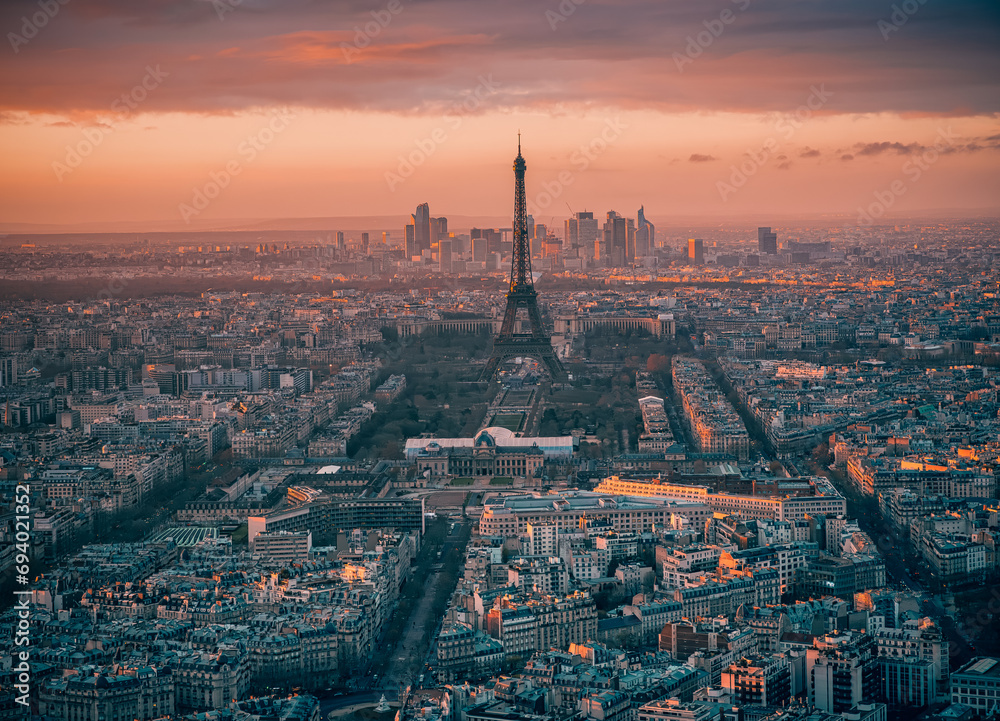 Paris, France: Eiffel tower at sunset