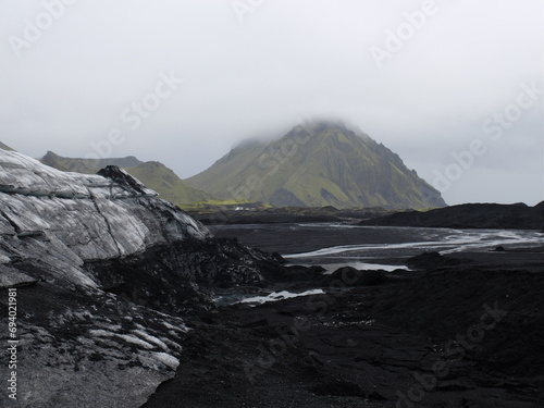 Icelandic volcanic ash glaciers meet mountains © Owen