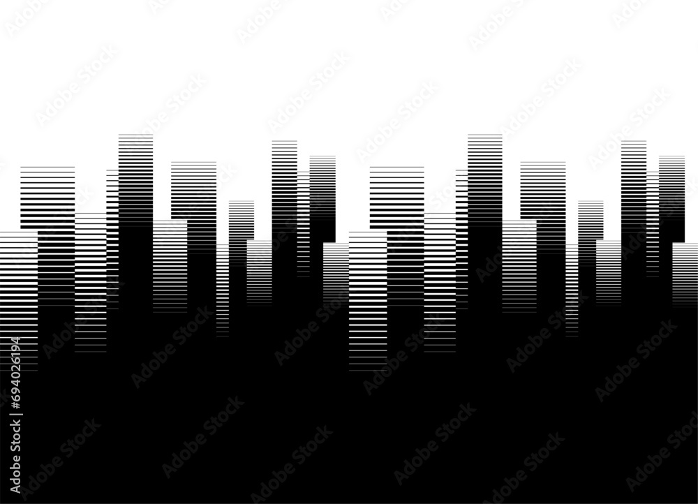 Horizontal vector transition from black to white with striped columns. Abstract modern pattern. Vector background