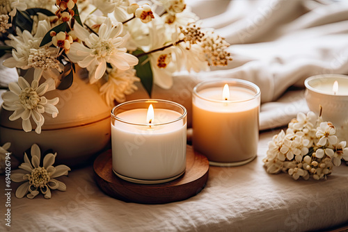 Scented floral candle  aromatherapy  cosy and comfort atmosphere 