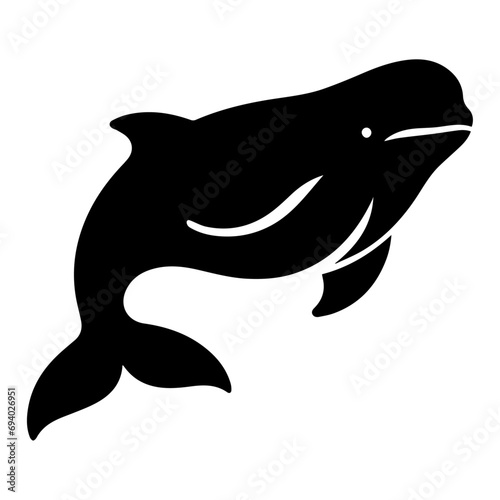 minimal Beluga whale vector silhouette black color white background