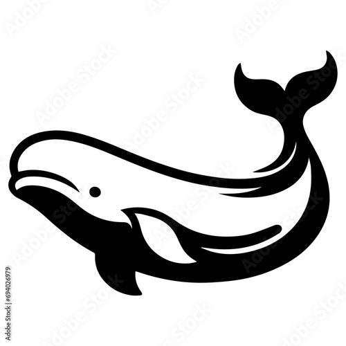 minimal Beluga whale vector silhouette black color white background