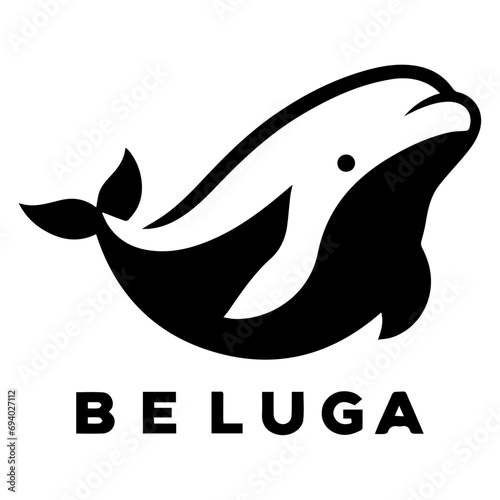minimal Beluga whale vector silhouette black color white background
