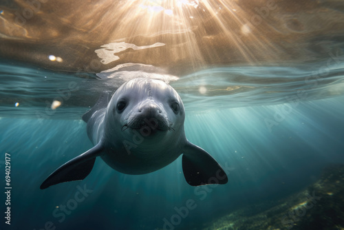 Vaquita the world's smallest porpoise species swimming in its natural habitat photo