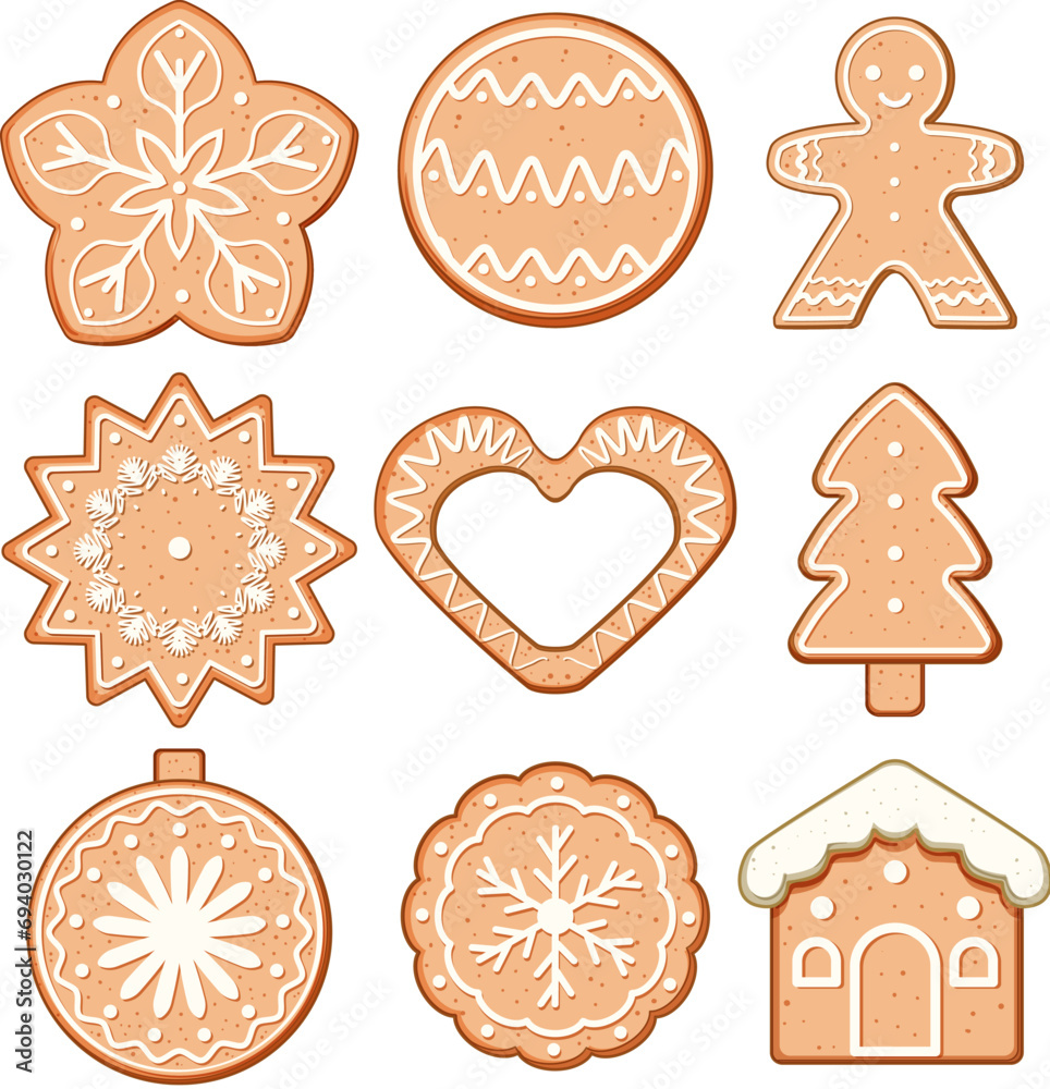 gingerbread set cartoon. christmas winter, decoration traditional, festive ginger gingerbread sign. isolated symbol vector illustration gingerbread set cartoon. christmas winter, decoration traditional, festive ginger gingerbread sign. isolated symbol vector illustration