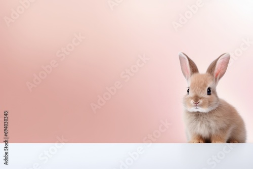 Cute easter bunny on a pink background with copy space. © Generative ART