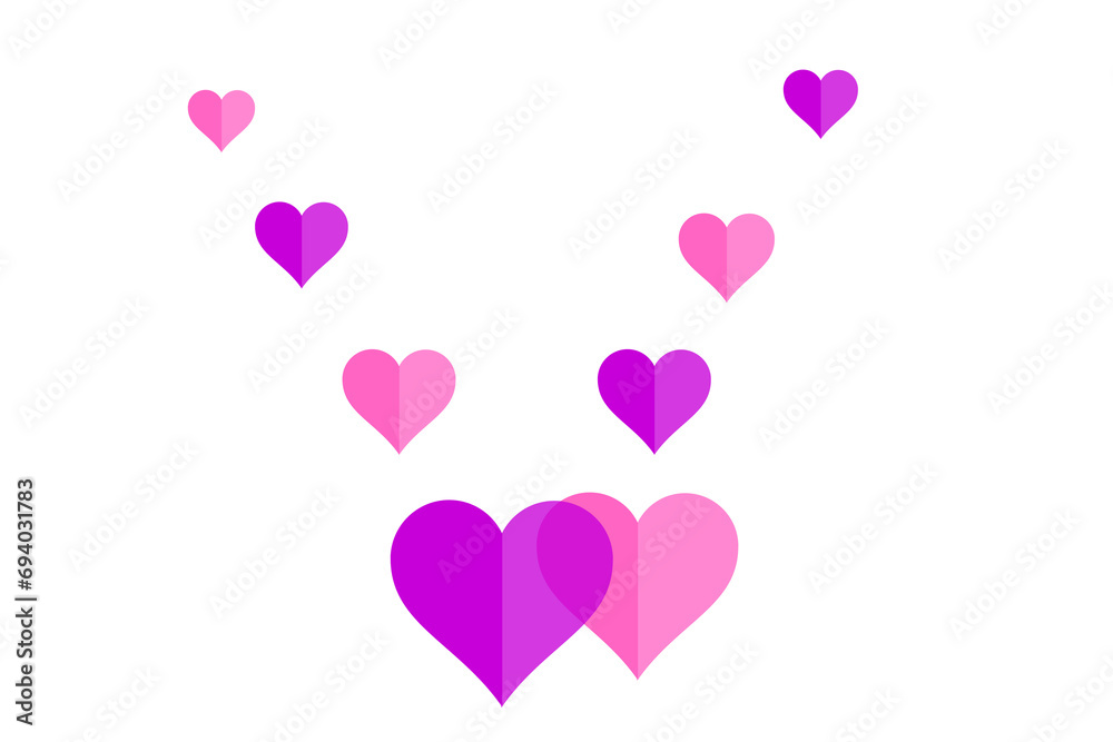 Cute purple and Pink hearts isolated on transparent background for Valentines day.