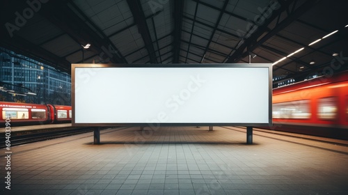 Blank billboard on the wall of the train station with empty space. Generative AI.