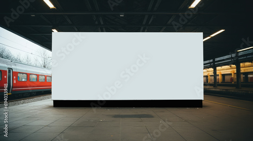 Fototapeta Naklejka Na Ścianę i Meble -  Blank billboard on the wall of the train station with empty space. Generative AI.