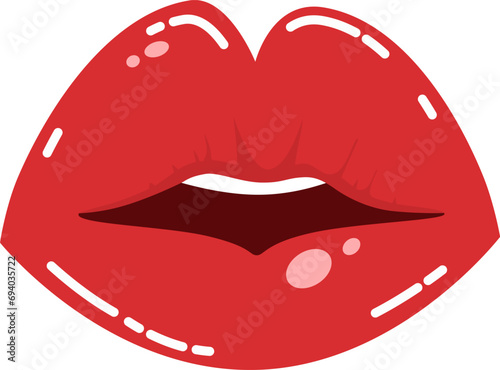 Vector illustration of red lips kiss for Valentine's day in flat cartoon style red and pink colors