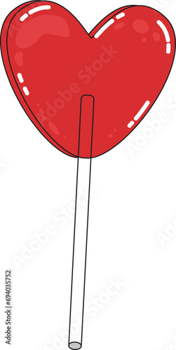 Vector illustration of lollipop candy in the shape of a heart for Valentine's day in flat cartoon style red and pink colors