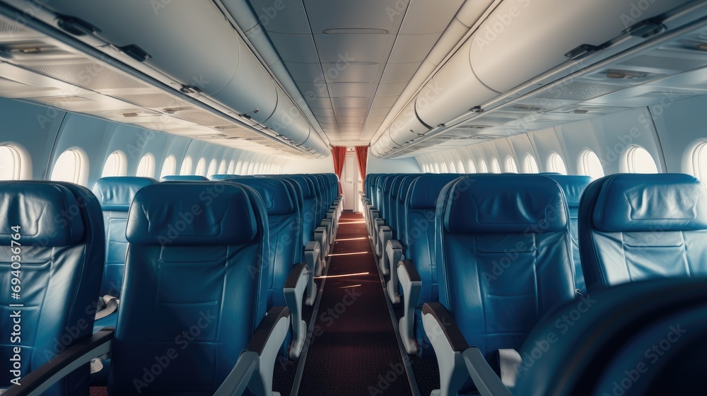 A commercial airline cabin interior. Generative AI.