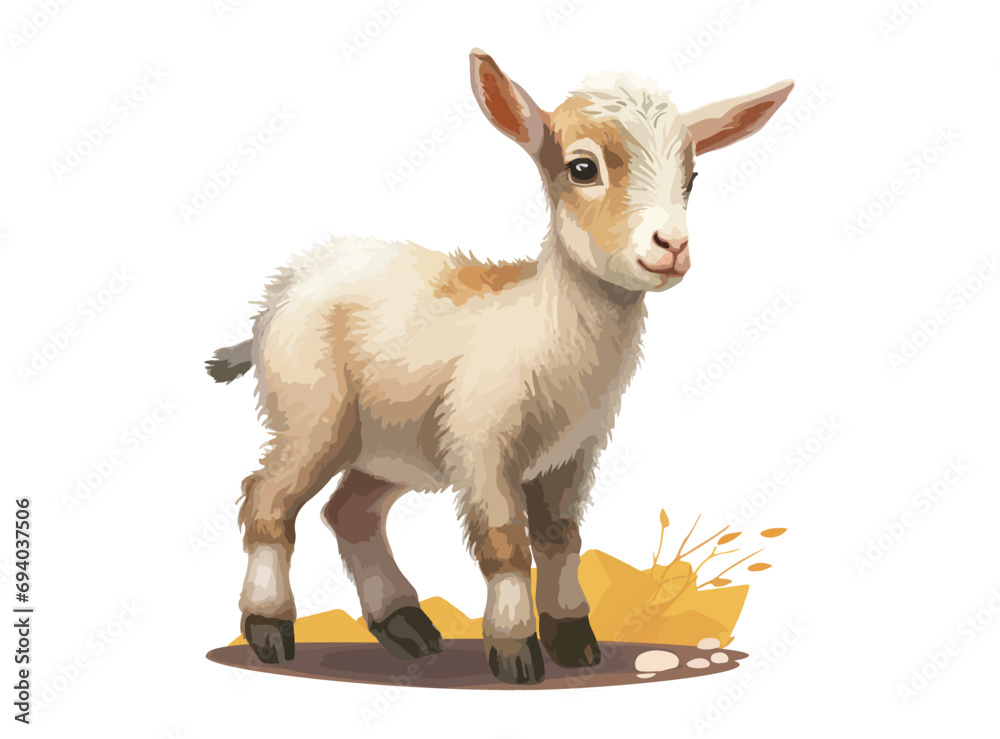 Cute baby goat isolated on white, cartoon vector illustration generated ...