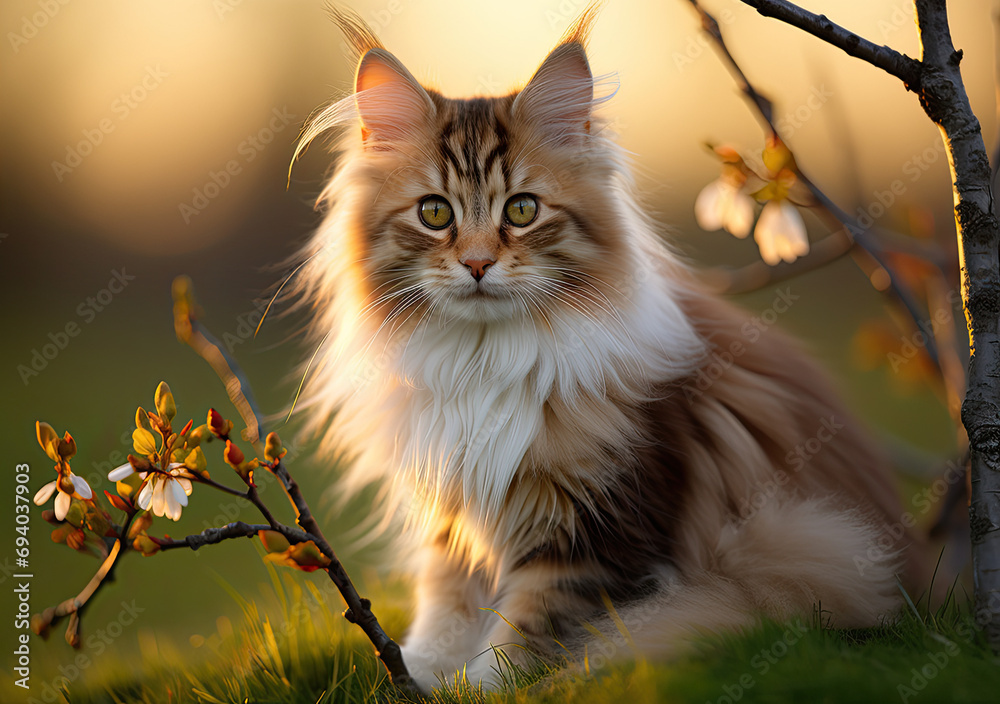 Close up of a cute funny cat in spring 