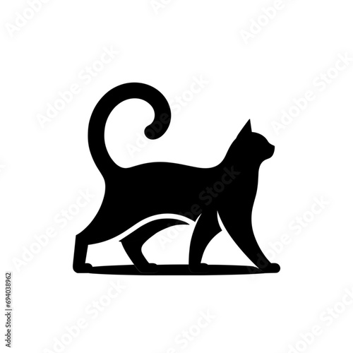 猫のシルエット。シンプルなデザイン。黒。ベクター画像。画像生成AIによって作成されている。