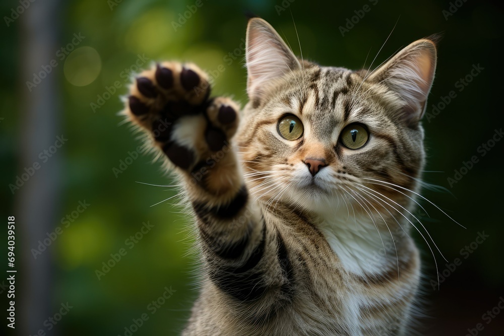 High-Fiving Cat - Adorable Pet Interaction