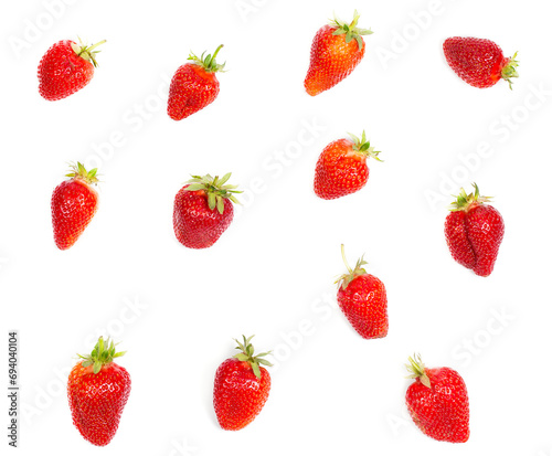Fresh red strawberries on a white background, sweet strawberries for dessert