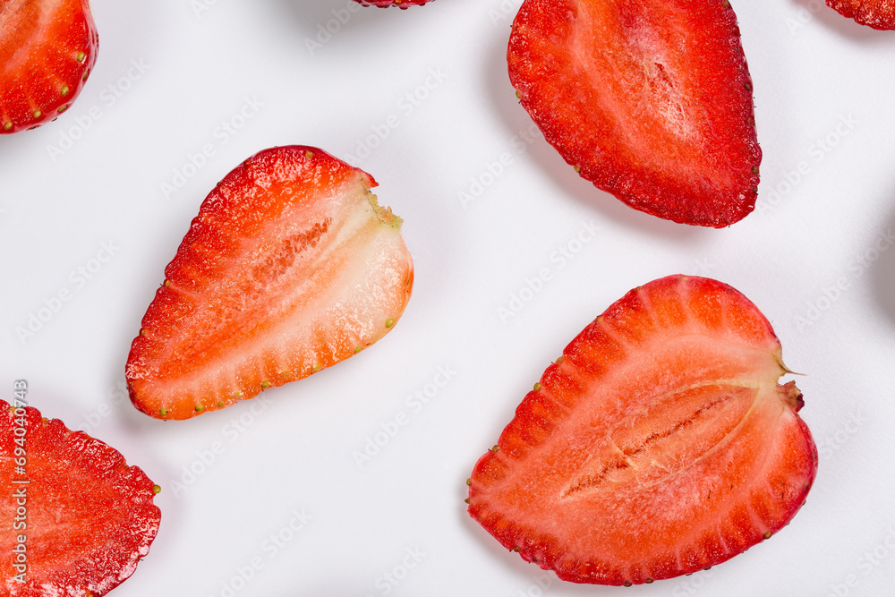 Fresh red strawberries on a white background, sweet strawberries for dessert Fresh red strawberries on a white background, sweet strawberries for dessert