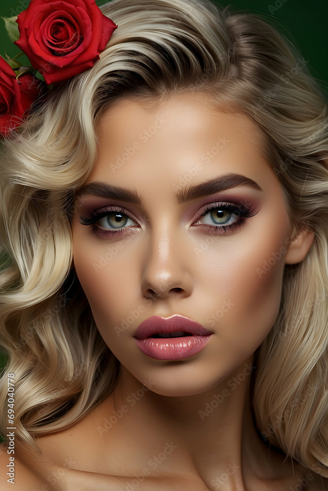 portrait of a woman with red roses portrait of a woman with red roses